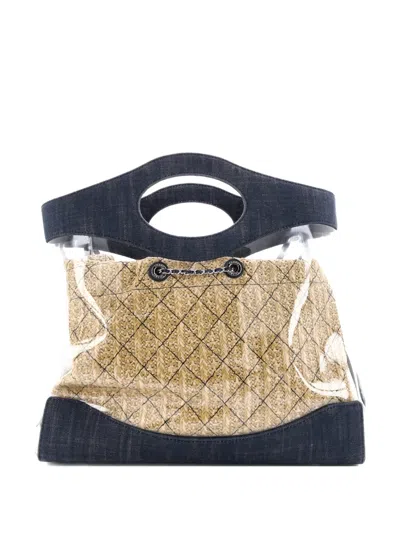 Pre-owned Chanel 31 Shopping Bag Pvc And Denim Large Tote Bag In Blue