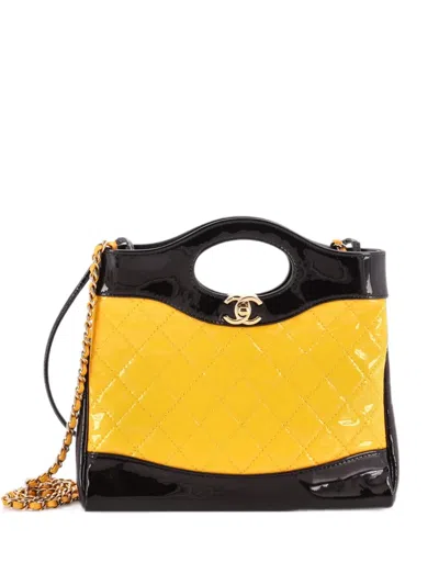 Pre-owned Chanel 31 Shopping Bag Quilted Patent Mini Tote Bag In Black