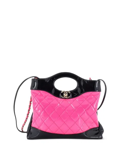 Pre-owned Chanel 31 Shopping Bag Quilted Patent Mini Tote Bag In Black