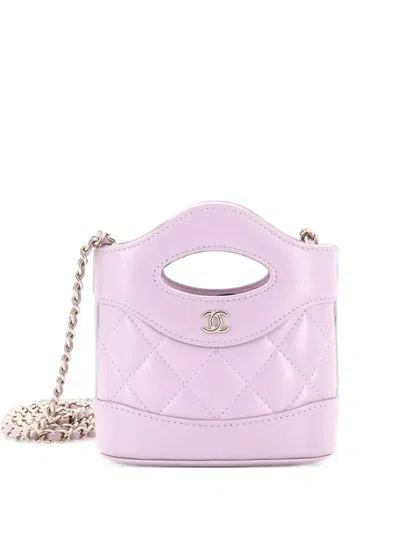 Pre-owned Chanel 31 Shopping Bag With Chain Quilted Calfskin Micro Clutch Bag In Pink