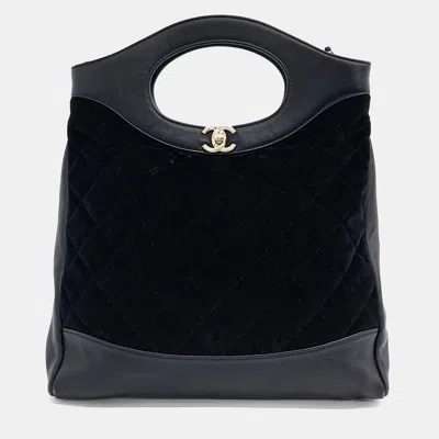 Pre-owned Chanel 31 Velvet Shopping Bag In Black