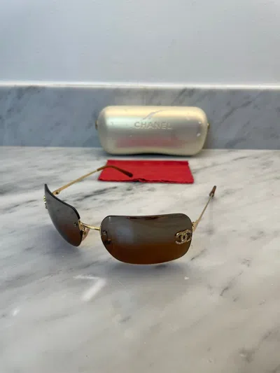 Pre-owned Chanel 4017-d Sunglasses Swarovski Crystal Rhinestone Jenner In Brown