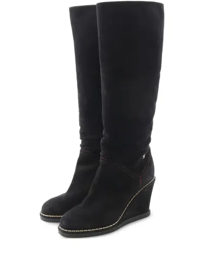 Pre-owned Chanel 40mm Interlocking Cc Knee-high Boots In Black