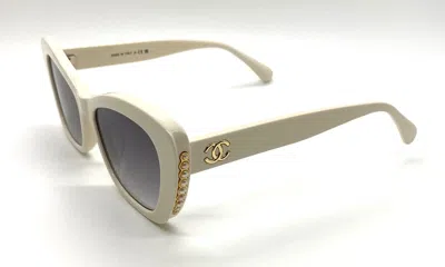 Pre-owned Chanel 5481h 1255/s4 3p Sunglasses Creamy White W/ Glass Pearls Gold Cc Logo In Violet Gray