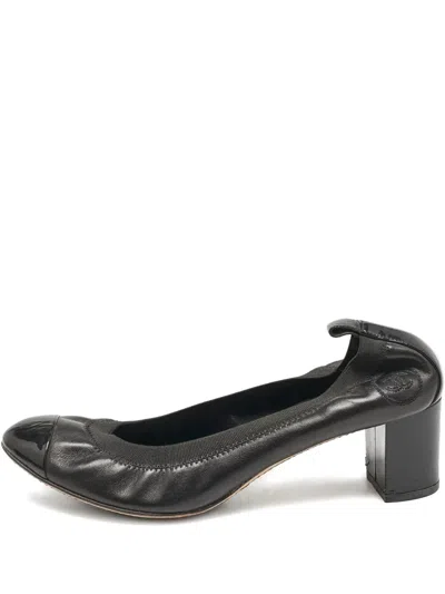 Pre-owned Chanel 60mm Leather Cap-toe Pumps In Black