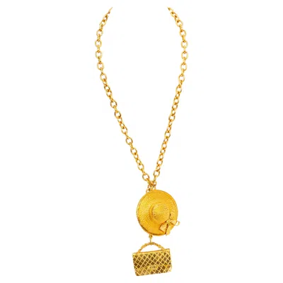Pre-owned Chanel 70's Hat & Purse Necklace In Orange