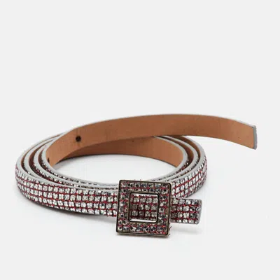 Pre-owned Chanel 70cm Silver/pink Glitter Sequin Narrow Leather Waist Belt