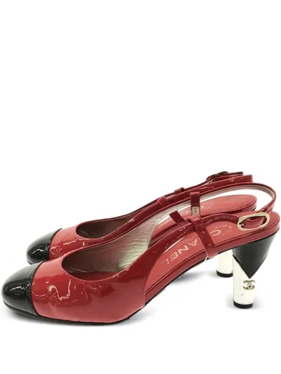 Pre-owned Chanel 70mm Patent-leather Slingback Pumps In Red
