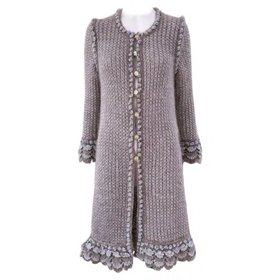 Pre-owned Chanel 7k$ New Cc Gripoix Buttons Shimmer Knit Coat 38 Fr In Gray