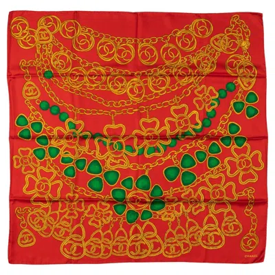 Pre-owned Chanel 80s Red Gripoix Silk Scarf
