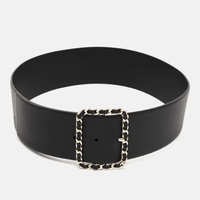 Pre-owned Chanel 85 Cm Chain Buckle Waist Belt Black Leather