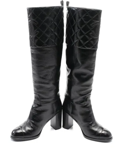 Pre-owned Chanel 85mm Quilted-leather Boots In Black