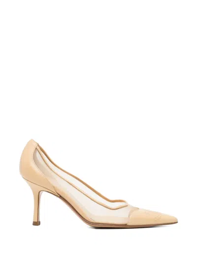 Pre-owned Chanel 90mm 2000s Logo Pumps In Neutral