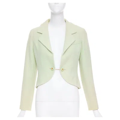 Pre-owned Chanel 94p Vintage Mint Green Boucle Wool Chain Buttons Cropped Jacket Fr42 Xl