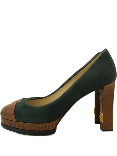 Pre-owned Chanel 95mm Suede Pumps In Black