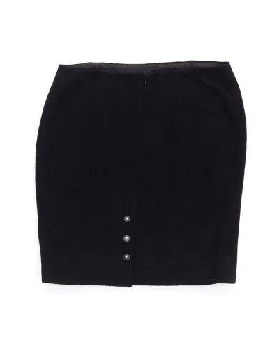 Pre-owned Chanel 96a Black Wool Tweed Cc Silver Logo Button Pencil Skirt