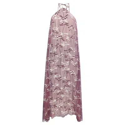 Pre-owned Chanel 98 Iridescent Dragonfly Logo Print Silk Chiffon Sheer Overlay Maxi Dress In Brown