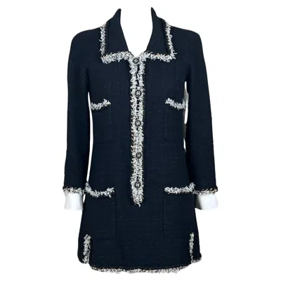 Pre-owned Chanel 9k& New Chain Link Trim Black Tweed Dress 36 Fr