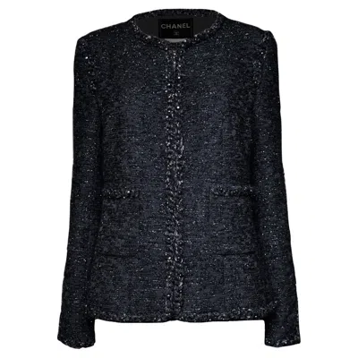 Pre-owned Chanel 9k$ Paris / Dallas Black Shimmer Tweed Jacket 42 Fr