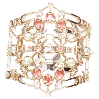 Pre-owned Chanel A17s Paris-cosmopolite Geometric Crystal Pearl Open Work Medallion Bangle In Multi