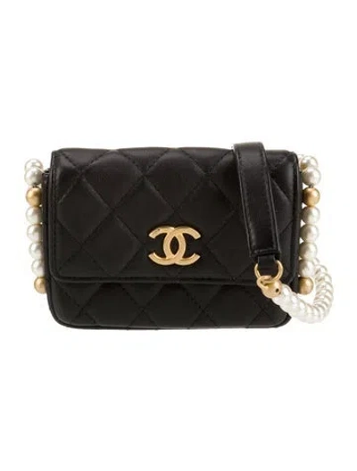 Pre-owned Chanel About Pearls Clutch W/ Chain In Black