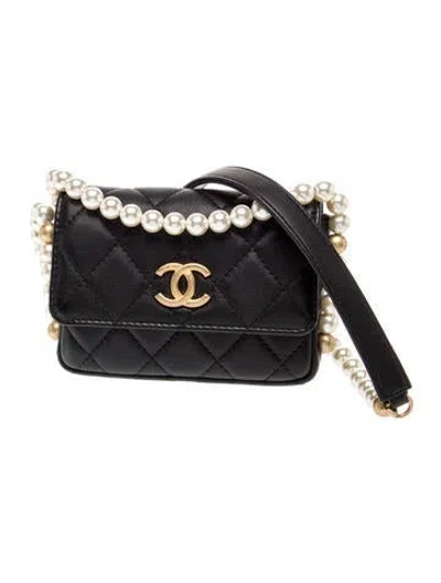 Pre-owned Chanel About Pearls Clutch W/ Chain In Black