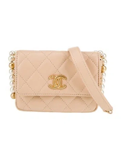 Pre-owned Chanel About Pearls Clutch W/ Chain In Neutral