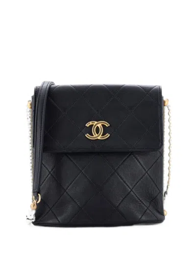 Pre-owned Chanel About Pearls Flap Quilted Calfskin Small Hobo Bag In Black