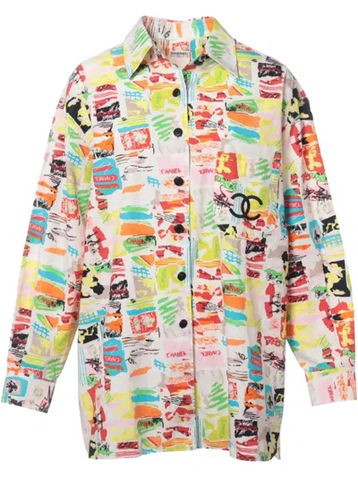 Pre-owned Chanel Abstract-print Shirt In White