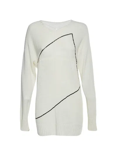Pre-owned Chanel Abstract-print Crew-neck Sweater In White