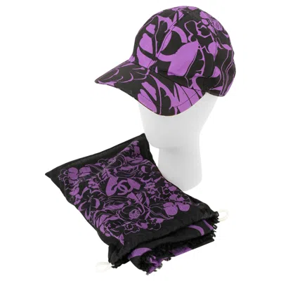 Pre-owned Chanel Adjustable Cap And Cotton Pareo Set In Black