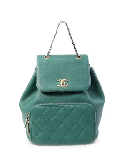Pre-owned Chanel Affinity Turn-lock-fastening Backpack In Green