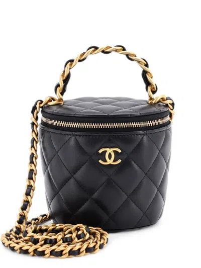 Pre-owned Chanel Afternoon Tea Vanity Bucket Bag Quilted Lambskin Mini Satchel In Black