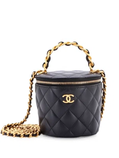 Pre-owned Chanel Afternoon Tea Vanity Bucket Bag Quilted Lambskin Mini Satchel In Black