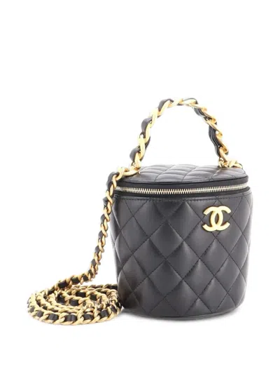 Pre-owned Chanel Afternoon Tea Vanity Bucket Bag Quilted Lambskin Mini Satchel In Black