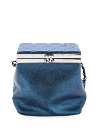 Pre-owned Chanel Airlines Frame Box Bag Lambskin Small Shoulder Bag In Blue