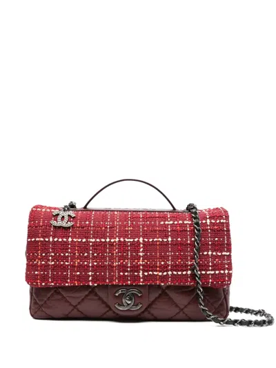 Pre-owned Chanel Airlines Tweed Flap Shoulder Bag In Red