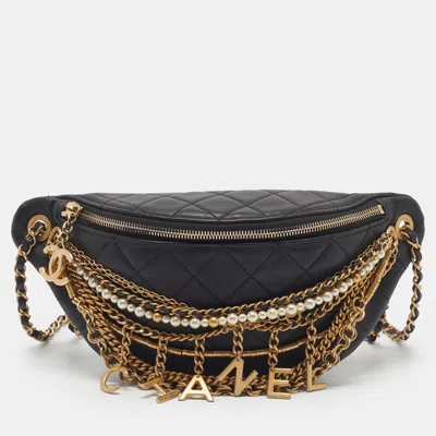 Pre-owned Chanel All About Chains Black Quilted Leather Belt Bag