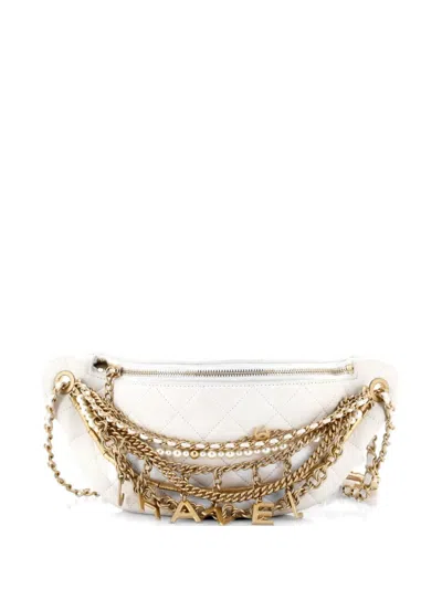 Pre-owned Chanel All About Chains Waist Bag Quilted Lambskin Belt Bag In White