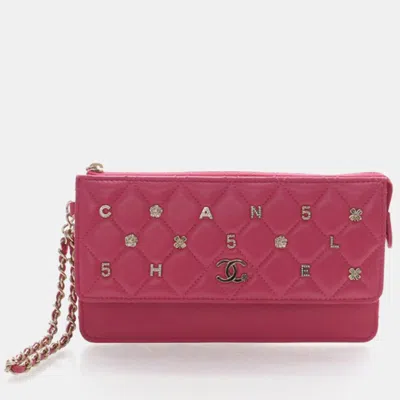 Pre-owned Chanel All About Medium Pink Quilted Lambskin Leather Clutch Bag