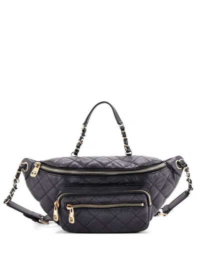 Pre-owned Chanel All About Waist Bag Quilted Iridescent Calfskin Medium Belt Bag In Black