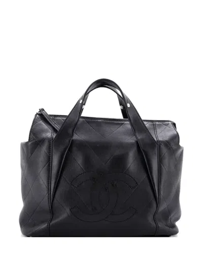 Pre-owned Chanel All Day Long Chevron Leather Medium Tote Bag In Black