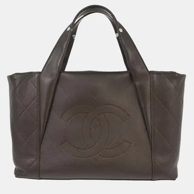 Pre-owned Chanel All Day Long Medium Brown Chevron Lambskin Leather Tote Bag