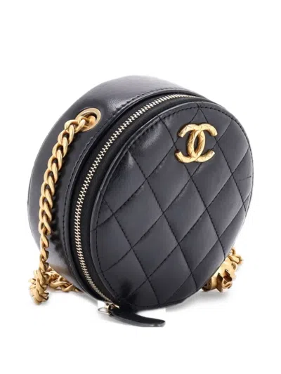 Pre-owned Chanel All Slide Long Round Clutch With Chain Quilted Lambskin Crossbody Bag In Black