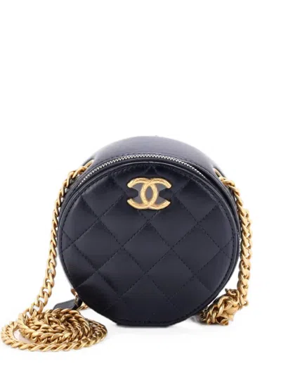 Pre-owned Chanel All Slide Long Round Clutch With Chain Quilted Lambskin Crossbody Bag In Blue
