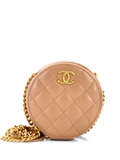 Pre-owned Chanel All Slide Long Round Clutch With Chain Quilted Lambskin Crossbody Bag In Neutral