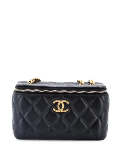 Pre-owned Chanel All Slide Long Vanity Case With Chain Quilted Lambskin Small Crossbody Bag In Black