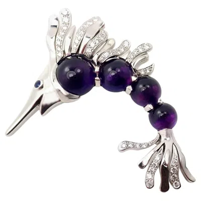 Pre-owned Chanel Amethyst Diamond Miami Marlin Fish White Gold Brooch Pendant