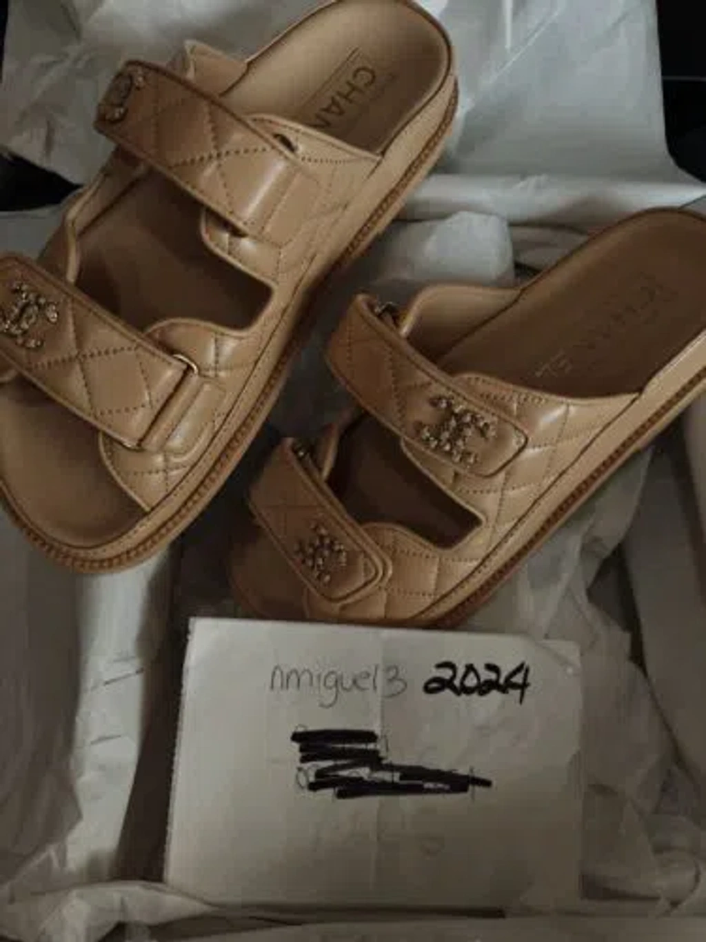 Chanel Beige Chanel Leather Velcro Sandals Pre-owned Chanel