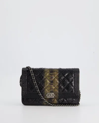 Pre-owned Chanel And Gold Wallet On Chain Bag In Python With Ruthenium Hardware In Black
